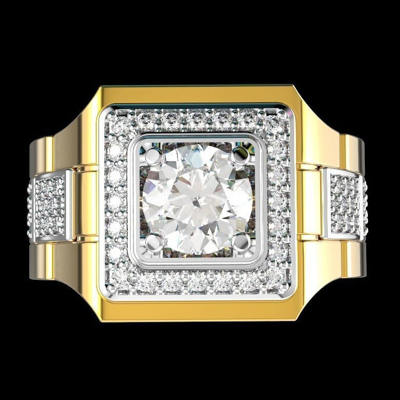 Men's Simulation Moissanite Watch Gold Plated Two-color Rings
