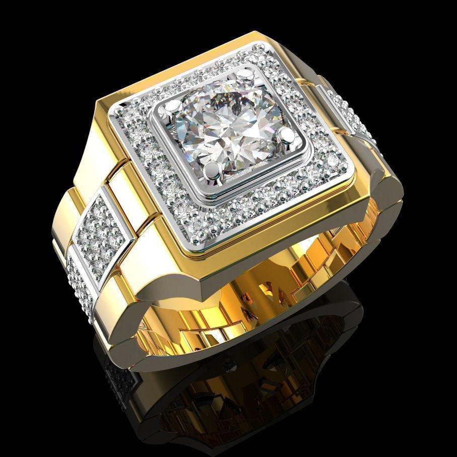 Men's Simulation Moissanite Watch Gold Plated Two-color Rings