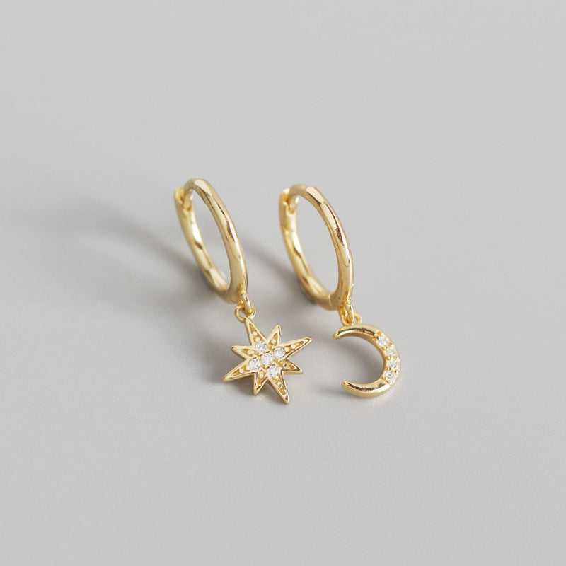 Geometrische Stern-Mond-Diamant-Ohrringe aus Sterlingsilber für Damen