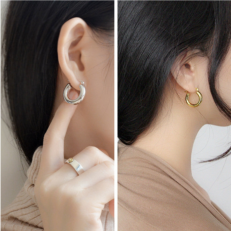 Women's Korean Style Geometric Semi-circle Glossy U-shaped Rings