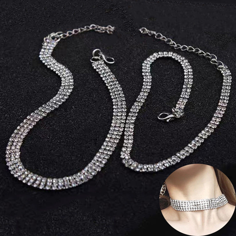 Chaîne de clavicule en strass Flash pour femmes, accessoires de cou, colliers complets