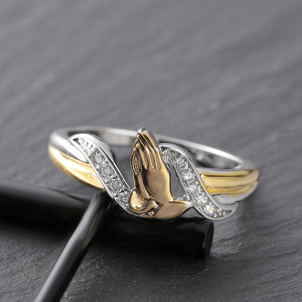 Two-hand Prayer Color Separation Gold Plated Rings