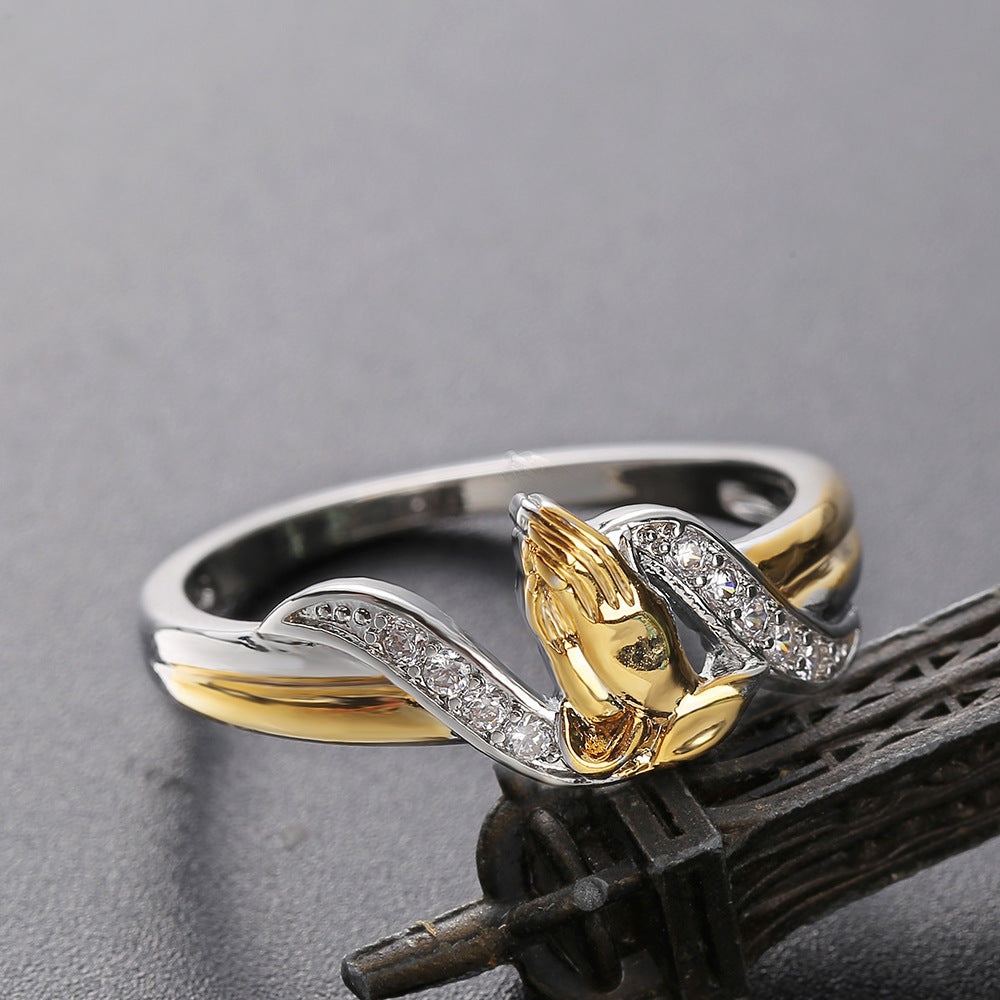 Two-hand Prayer Color Separation Gold Plated Rings