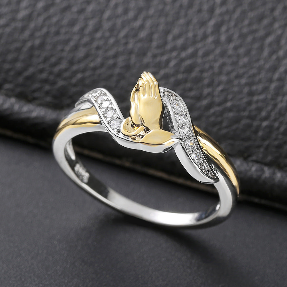 Two-hand Prayer Color Separation Gold Plated Rings