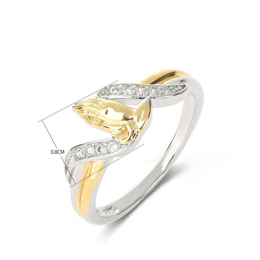 Two-hand Prayer Color Separation Gold Plated Rings