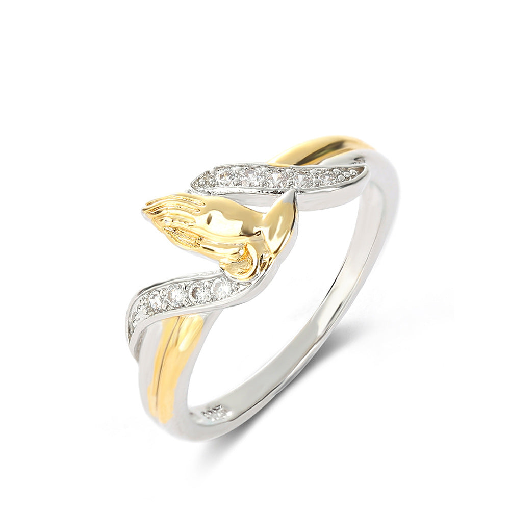 Two-hand Prayer Color Separation Gold Plated Rings