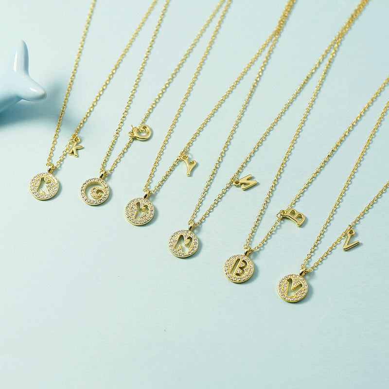 Lettre pour femme avec chaîne de clavicule incrustée de diamants, colliers tendance