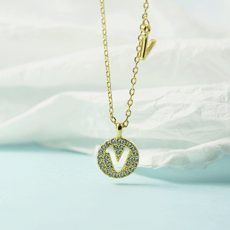 Lettre pour femme avec chaîne de clavicule incrustée de diamants, colliers tendance