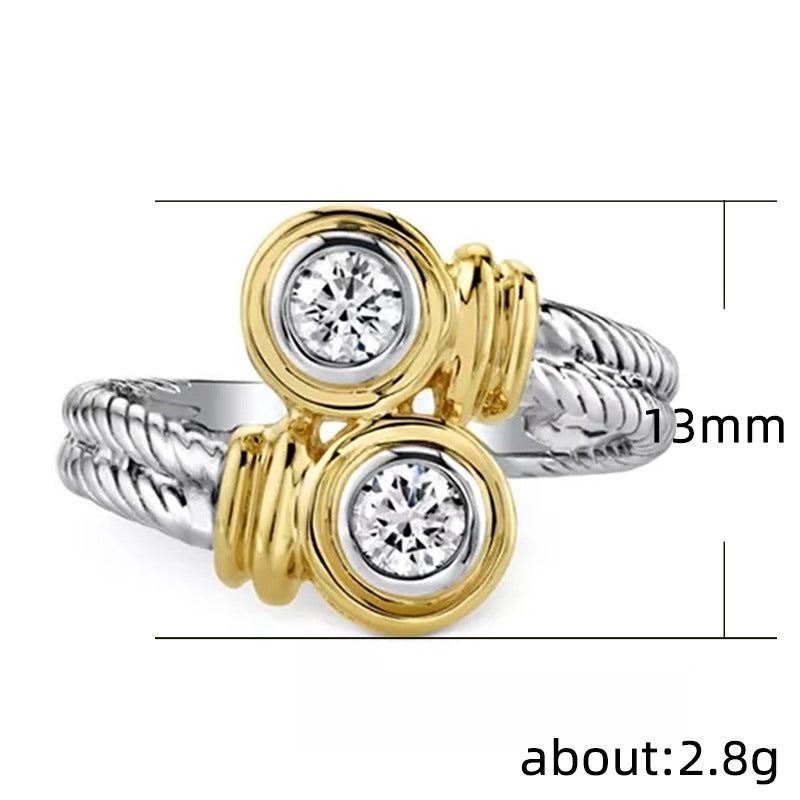Women's Shi Trendy Punk Two-color Twist Zircon Rings