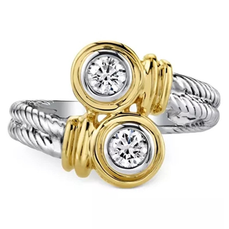 Women's Shi Trendy Punk Two-color Twist Zircon Rings