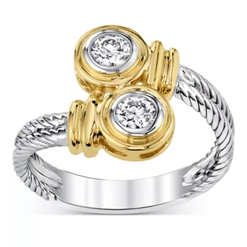 Women's Shi Trendy Punk Two-color Twist Zircon Rings