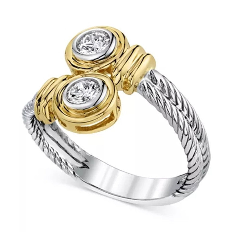 Women's Shi Trendy Punk Two-color Twist Zircon Rings