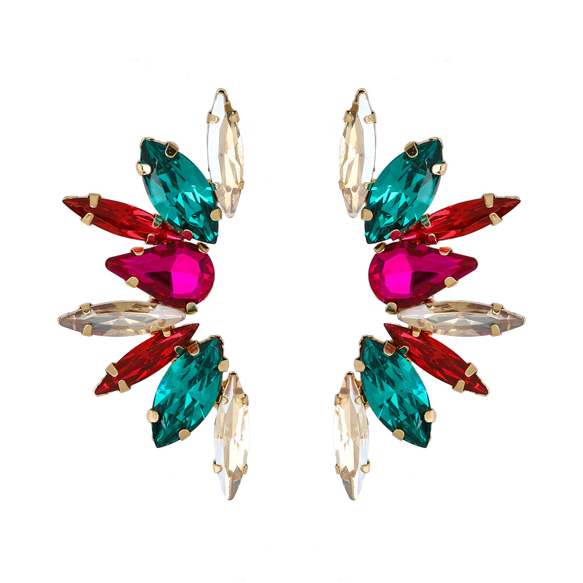 Colored Diamond Series Personalized Alloy Rhinestone Flower Earrings