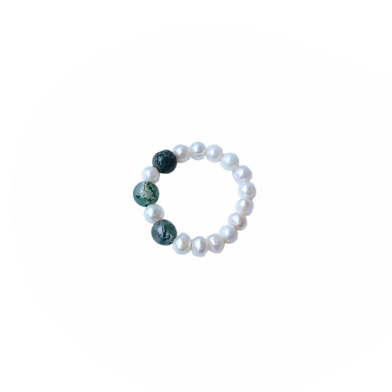 Women's Pearl Green Water Grass Stone Handmade Simple Rings