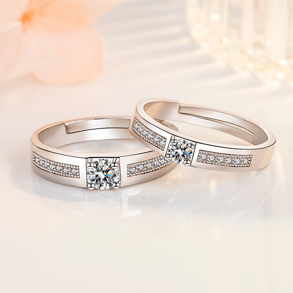 Women's & Men's Inlaid Zircon Open First Love Couple Simple Rings