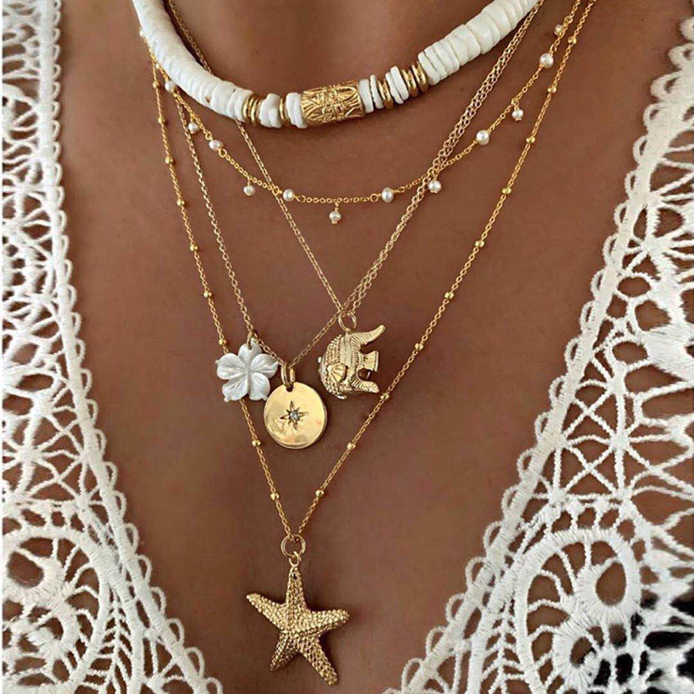 Clay Round Elephant Clavicle Chain Small Flower Starfish Necklaces