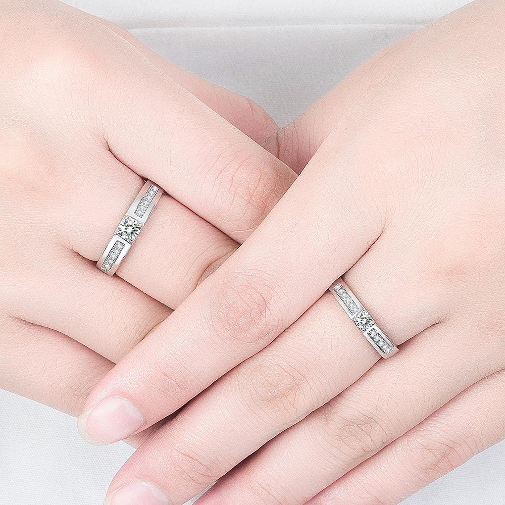 Women's & Men's Inlaid Zircon Open First Love Couple Simple Rings