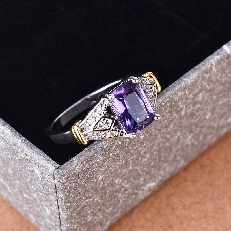 Himmelblaue quadratische Diamant-Zirkon-Goldringe