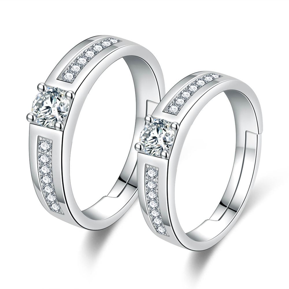 Women's & Men's Inlaid Zircon Open First Love Couple Simple Rings