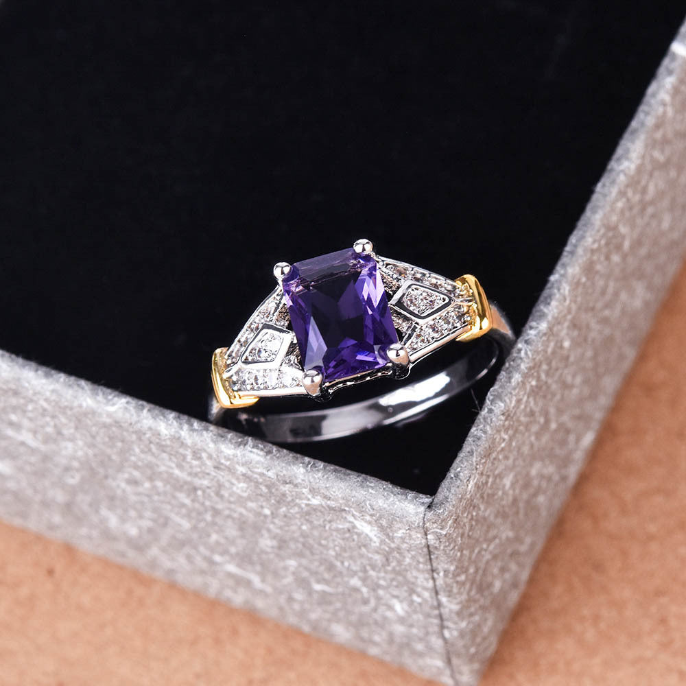 Himmelblaue quadratische Diamant-Zirkon-Goldringe