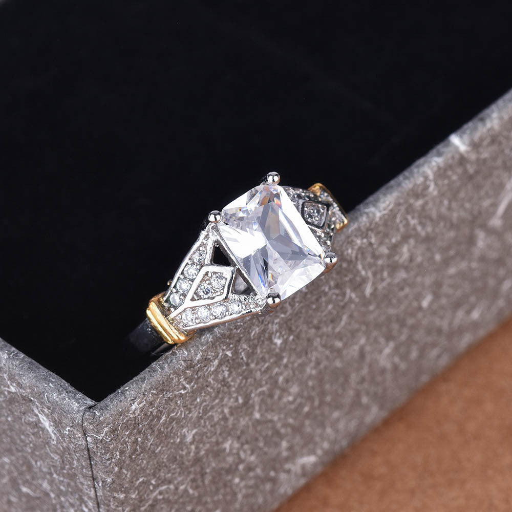 Himmelblaue quadratische Diamant-Zirkon-Goldringe
