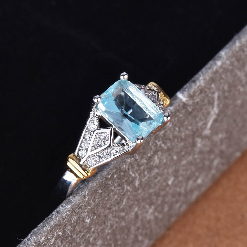 Himmelblaue quadratische Diamant-Zirkon-Goldringe