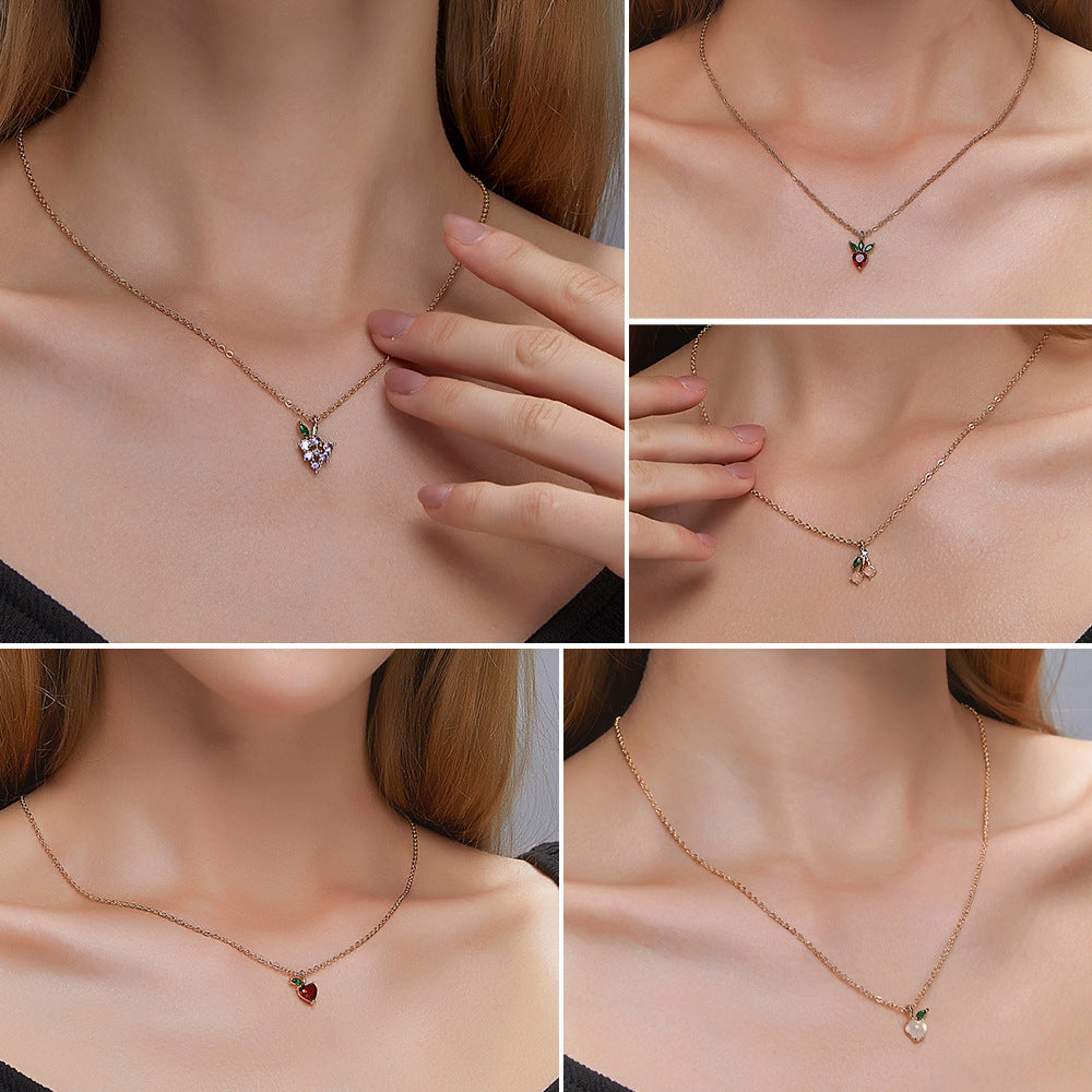 Fruit Grape Apple Pendant Clavicle Chain Necklaces