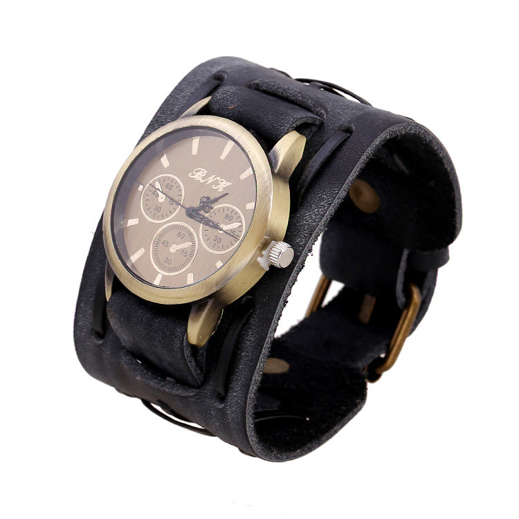 Montre en cuir tressé vintage pour hommes, bracelets larges