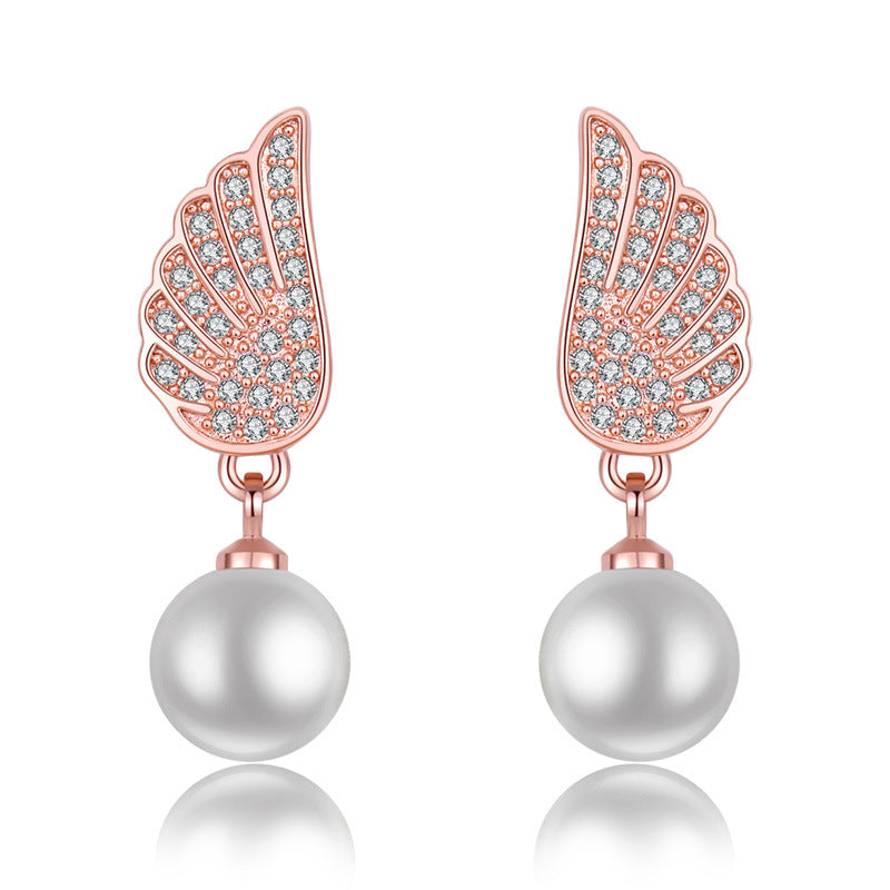 Women's Pearl For Trendy Angel Wings Fashion Earrings