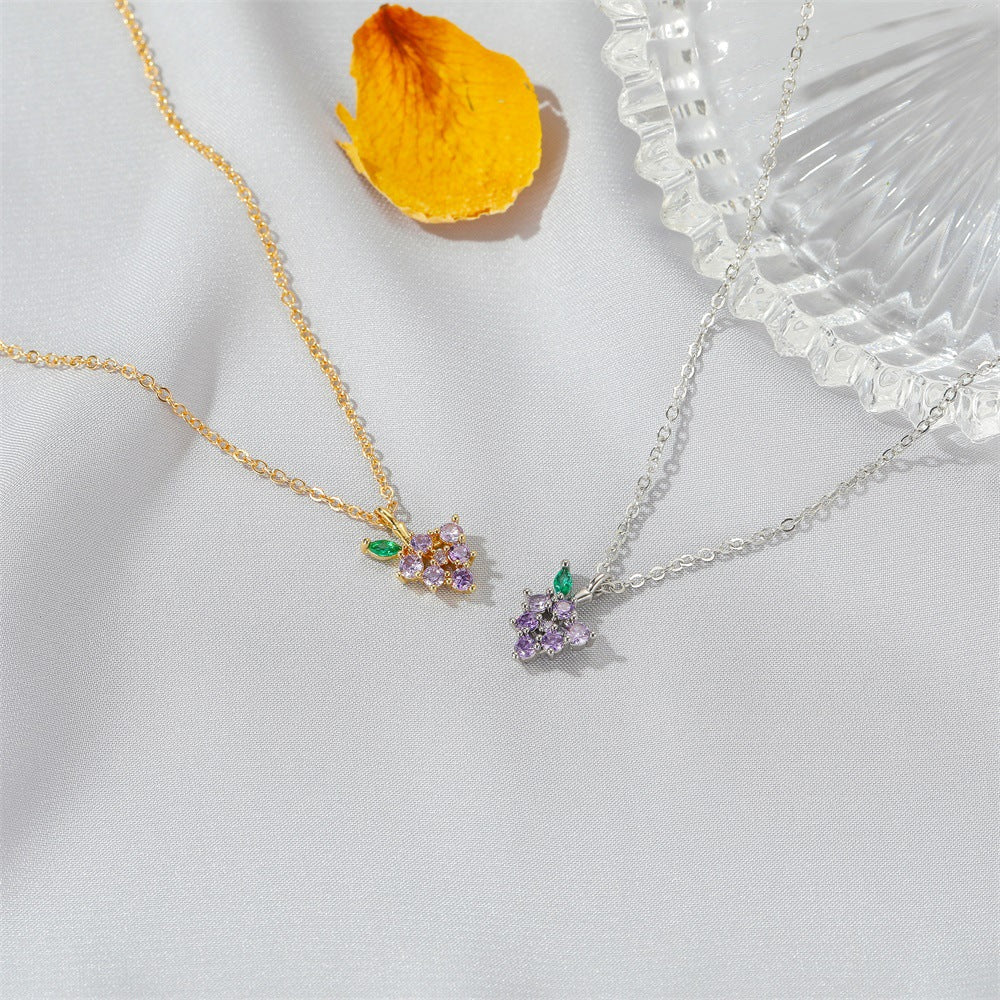 Fruit Grape Apple Pendant Clavicle Chain Necklaces