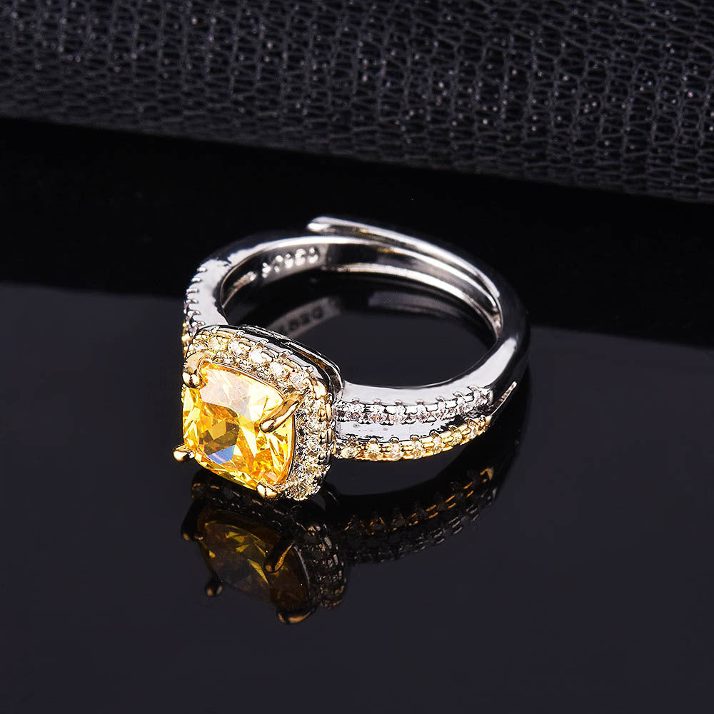 Live Streaming On Creative Full Diamond Imitation Yellow Princess Rings