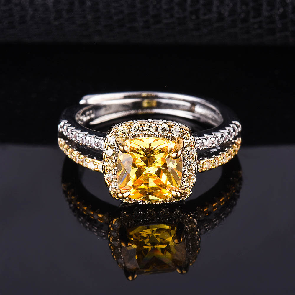 Live Streaming On Creative Full Diamond Imitation Yellow Princess Rings