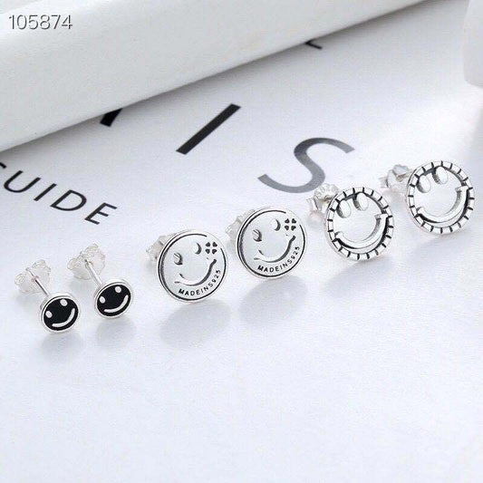 Women's Sterling Sier Smile Face Thai Retro Earrings