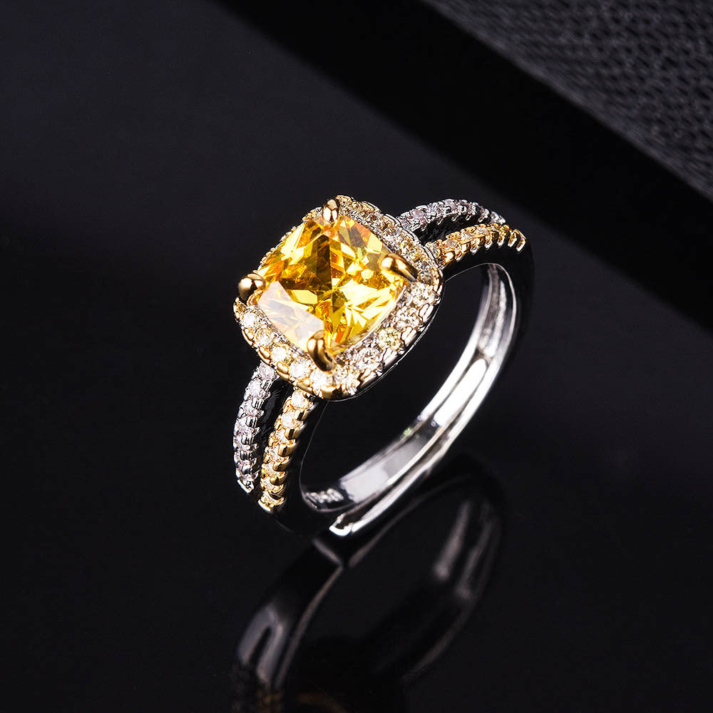Live Streaming On Creative Full Diamond Imitation Yellow Princess Rings
