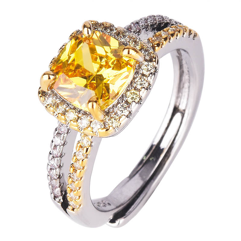 Live Streaming On Creative Full Diamond Imitation Yellow Princess Rings