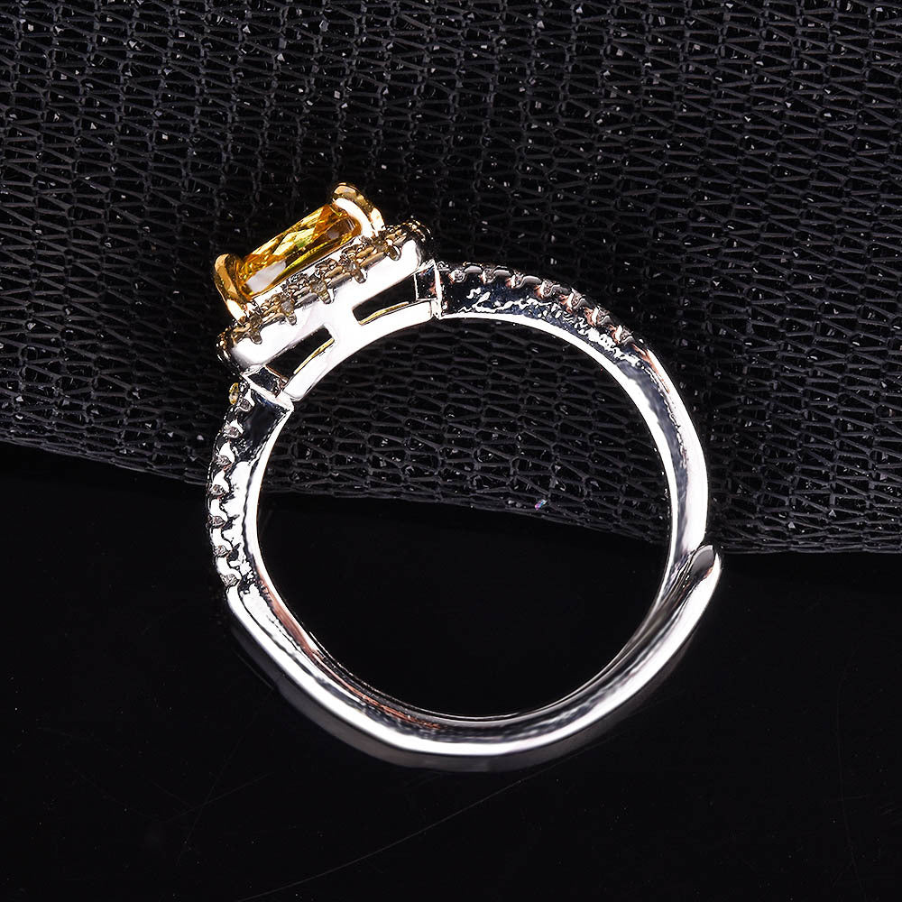 Live Streaming On Creative Full Diamond Imitation Yellow Princess Rings