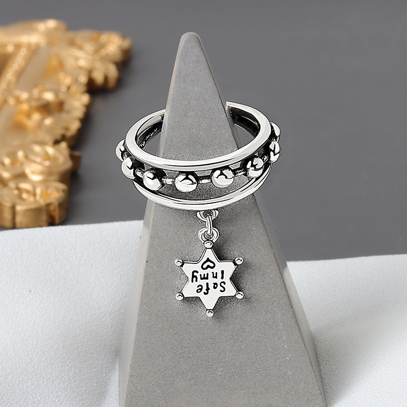 Women's Sier Style Retro English Letters Fashion Rings