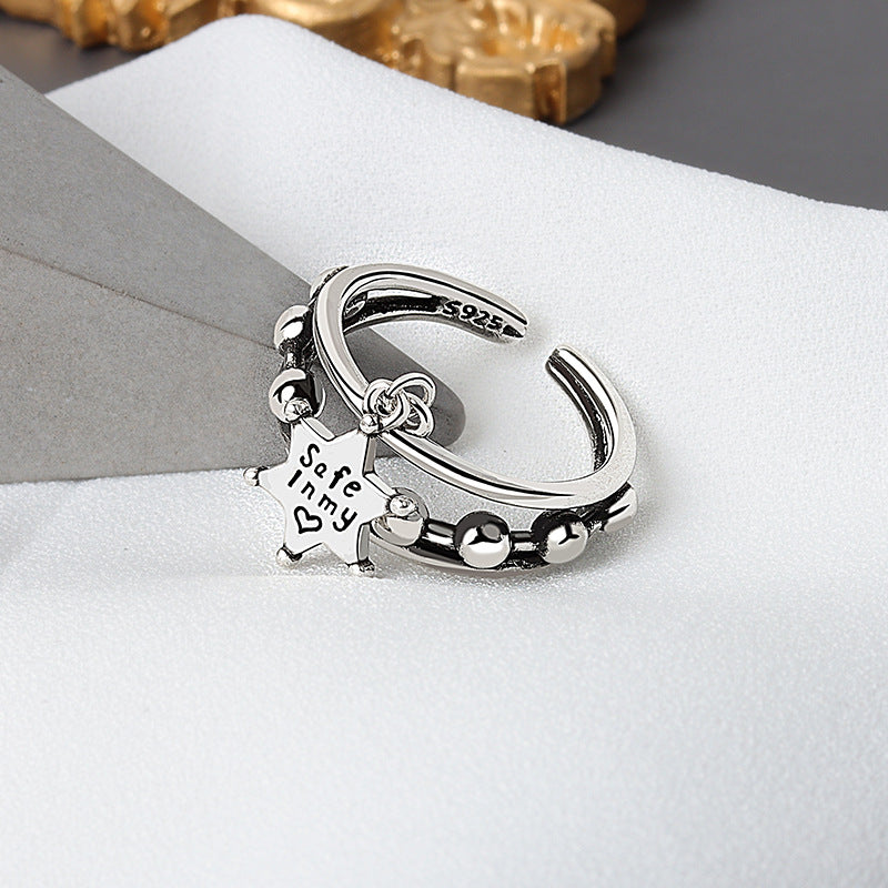 Women's Sier Style Retro English Letters Fashion Rings