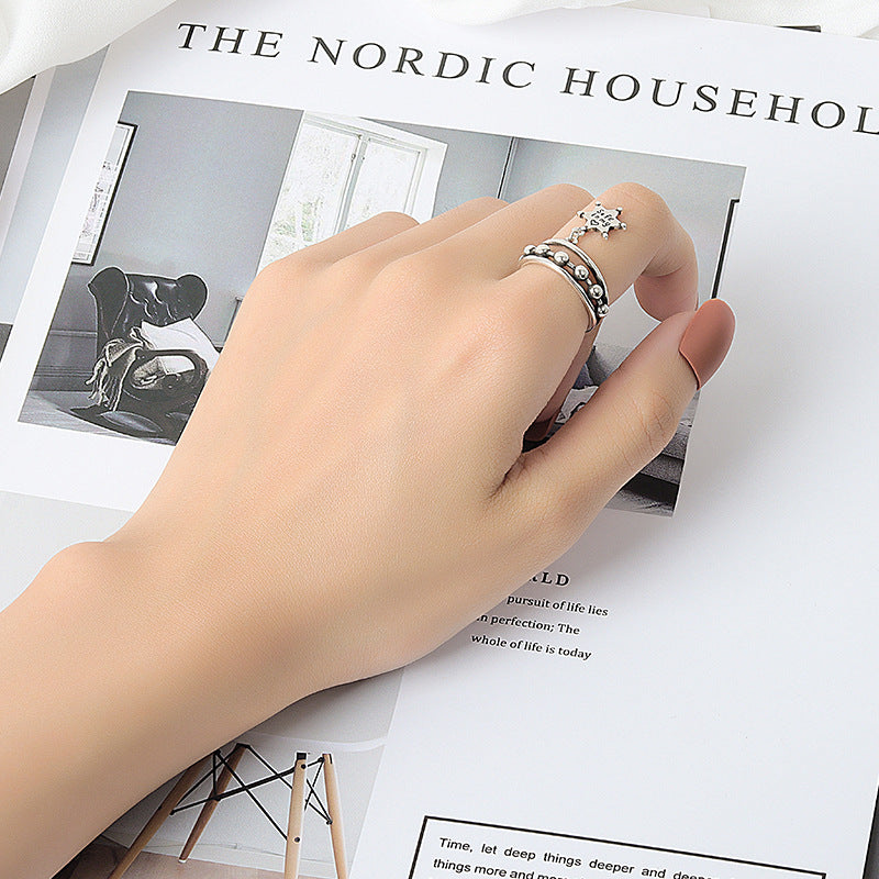 Women's Sier Style Retro English Letters Fashion Rings