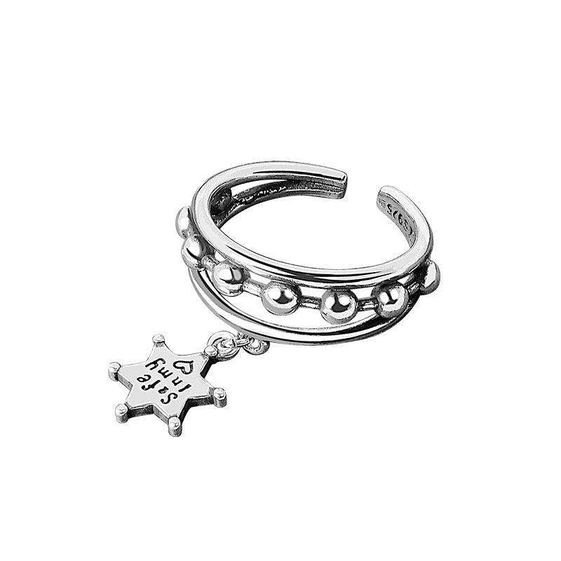 Women's Sier Style Retro English Letters Fashion Rings