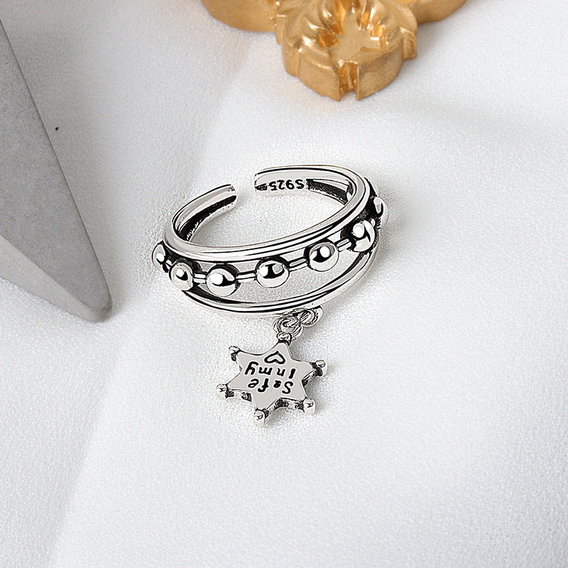 Women's Sier Style Retro English Letters Fashion Rings