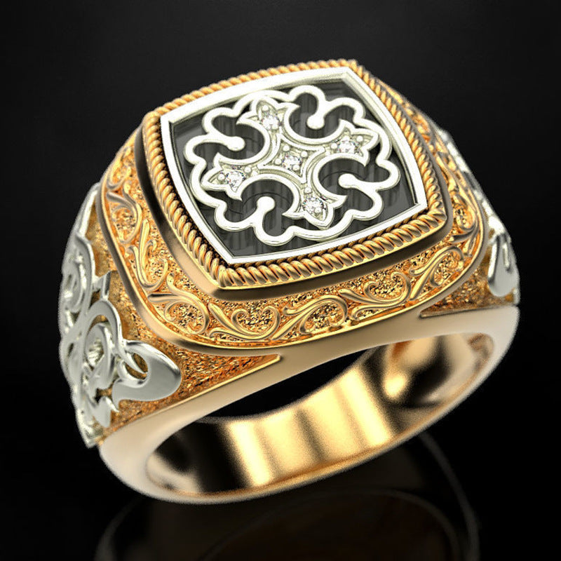 Men's Tong Gold Plated Two-color Vintage Carved Rings
