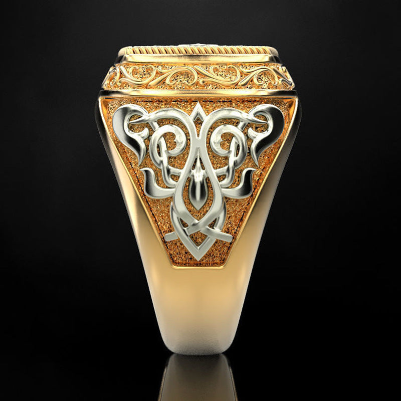 Men's Tong Gold Plated Two-color Vintage Carved Rings