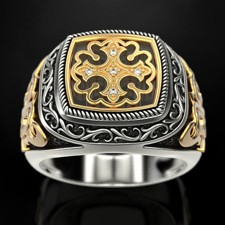Men's Tong Gold Plated Two-color Vintage Carved Rings