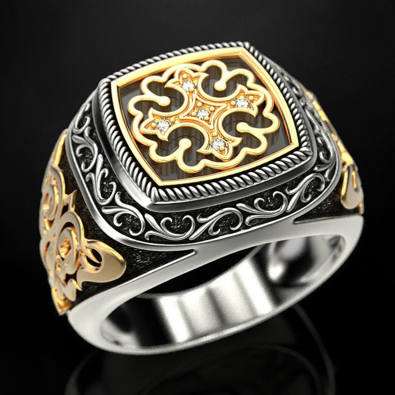 Men's Tong Gold Plated Two-color Vintage Carved Rings