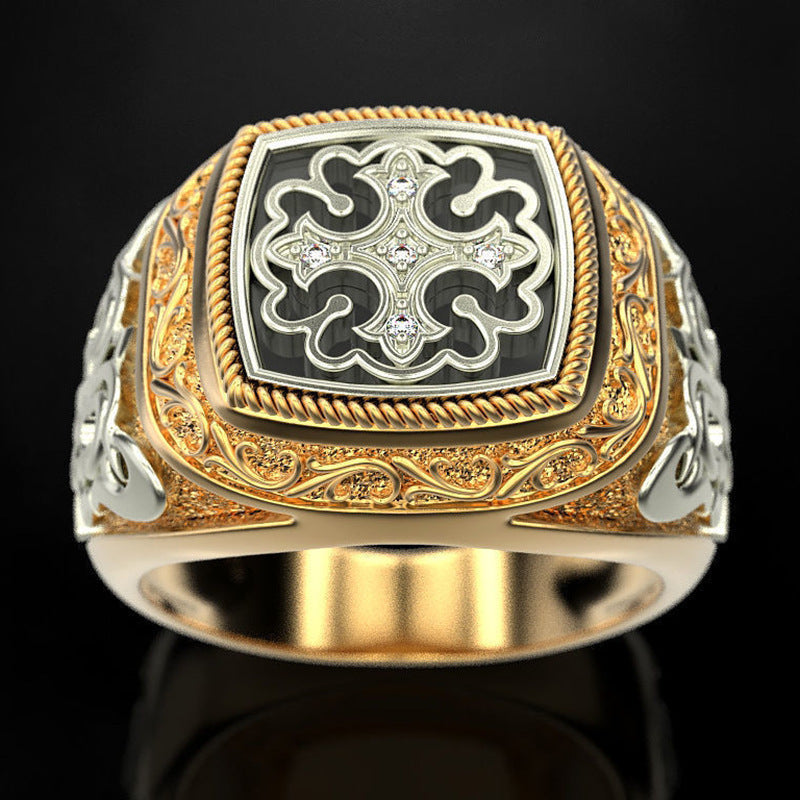 Men's Tong Gold Plated Two-color Vintage Carved Rings
