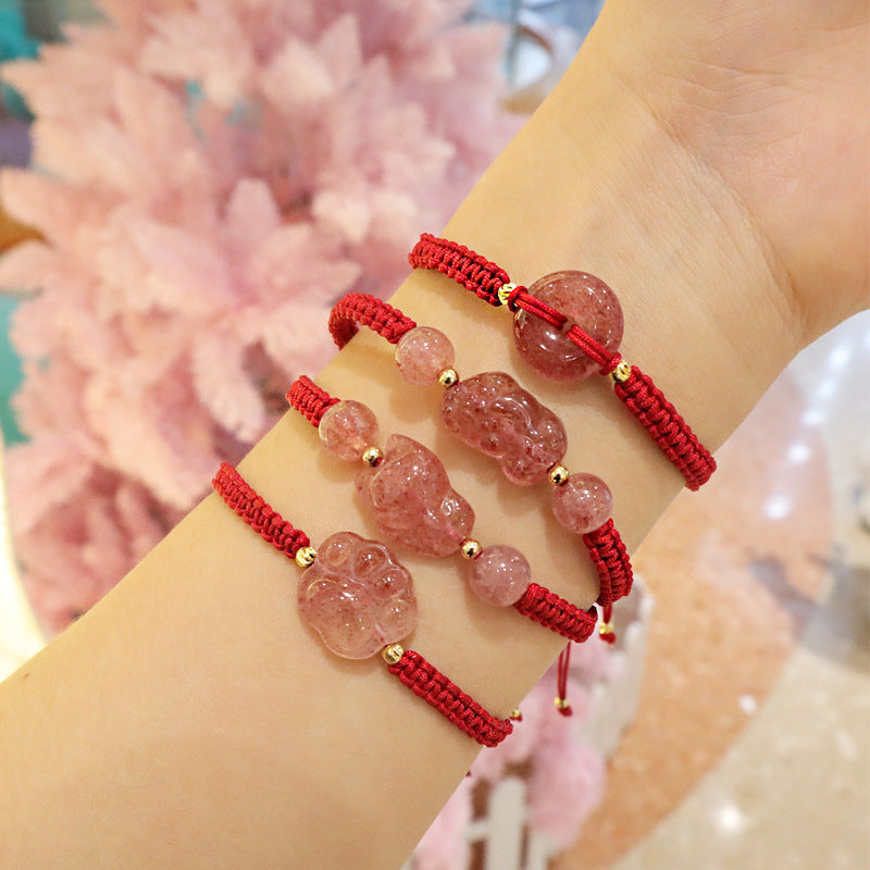 Passende Peace-Armbänder mit natürlichem Erdbeerquarz-Ornament für Damen