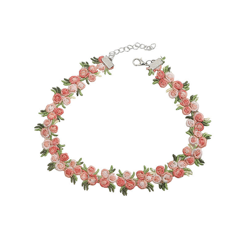 Rosa Schlüsselbeinkette für Damen, elegante Retro-Band-Halsketten