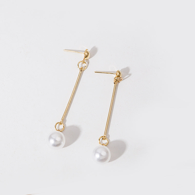 Accessories Elegant Gold Plated Long Pearl Earrings
