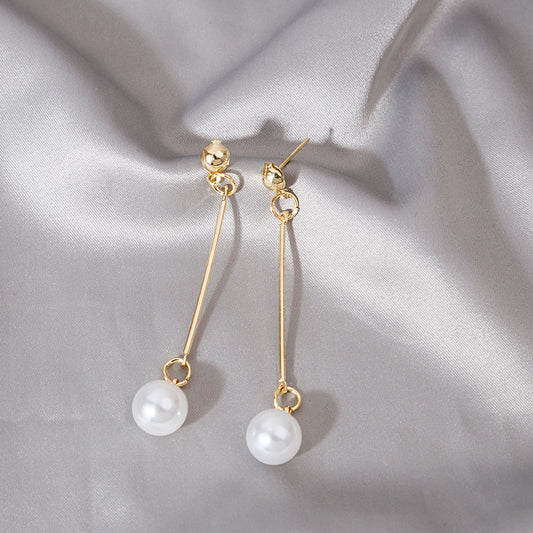 Accessories Elegant Gold Plated Long Pearl Earrings